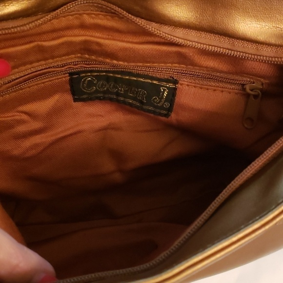 VINTAGE Cooper J  Shoulder Bag Bronze Metallic Patched Leather & Faux Reptile VG - Picture 8 of 8